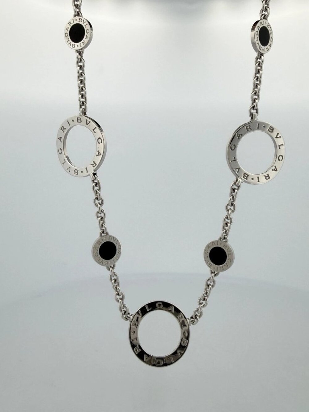 Bvlgari Bulgari 18K White Gold Onyx Circle Motif Necklace 19" 33g